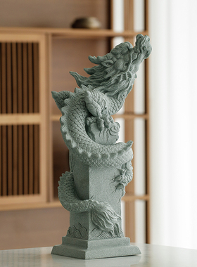 创意中式国潮风青砂石飞龙在天摆件家居桌面办公室博古架鱼缸装饰