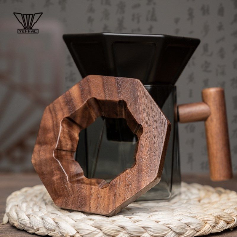 YEFFAC手冲咖啡过滤杯通用专用胡桃木托防滑杯托滴滤咖啡支架