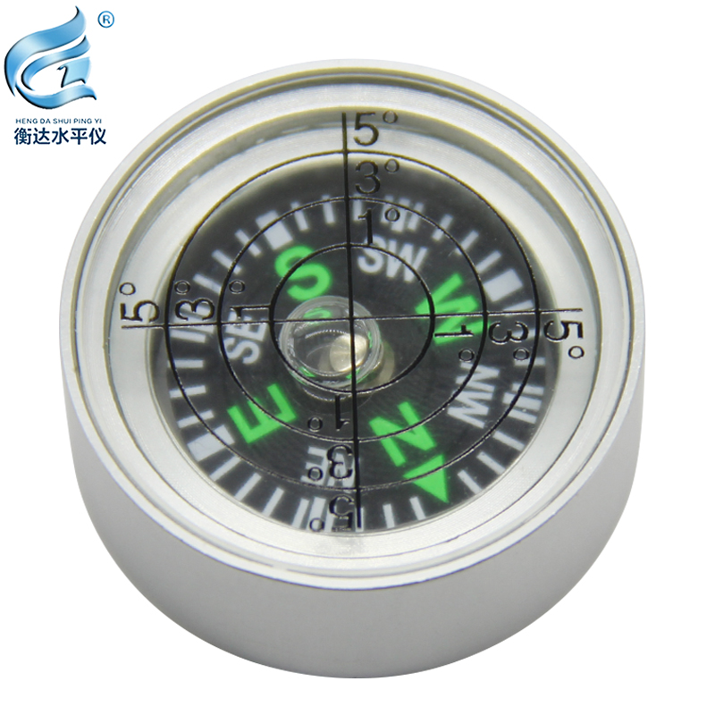 指南针万向水平仪带罗盘测量水平泡便携式水准仪全金属圆形水准泡