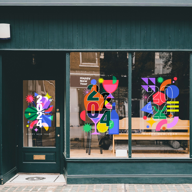 新年春节简约现代几何抽象画装饰静电玻璃门橱窗贴纸无胶酒吧餐厅