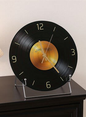 中古风复古黑胶唱片桌面时钟摆件客厅餐边电视柜意式极简装饰座钟