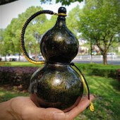 热水防渗办公室玄关摆件 非遗大漆酒葫芦漆器酒壶可装 黑鎏金