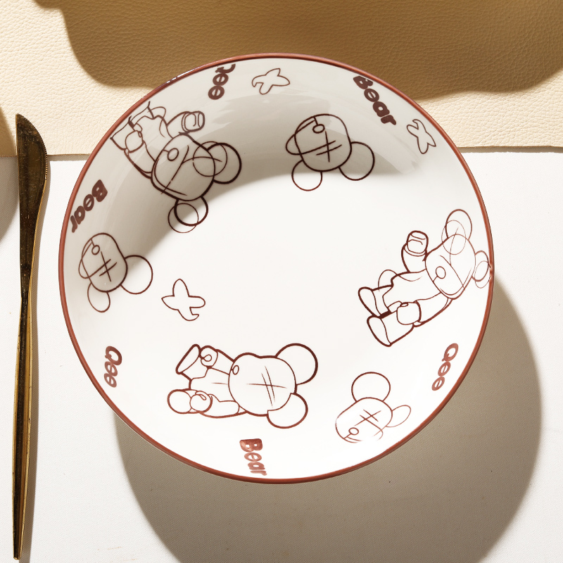 卡通熊陶瓷碗盘餐具釉下彩4/6/10装菜盘大号圆盘好看饭盘组合