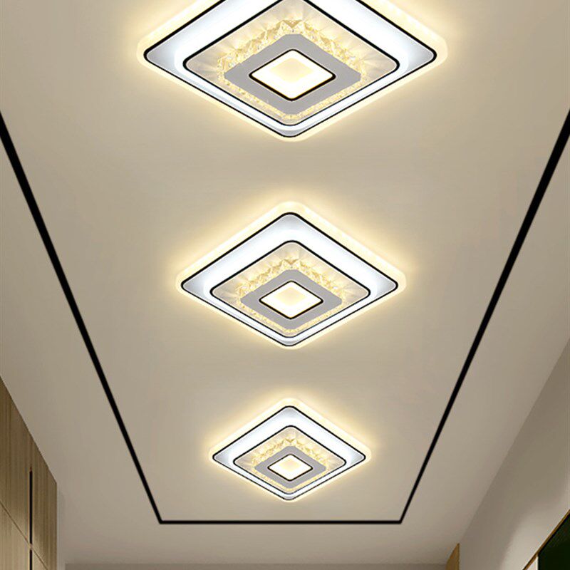 佛兰仕新款简约LED水晶过道走廊灯筒灯嵌入式圆形入户玄关灯射灯