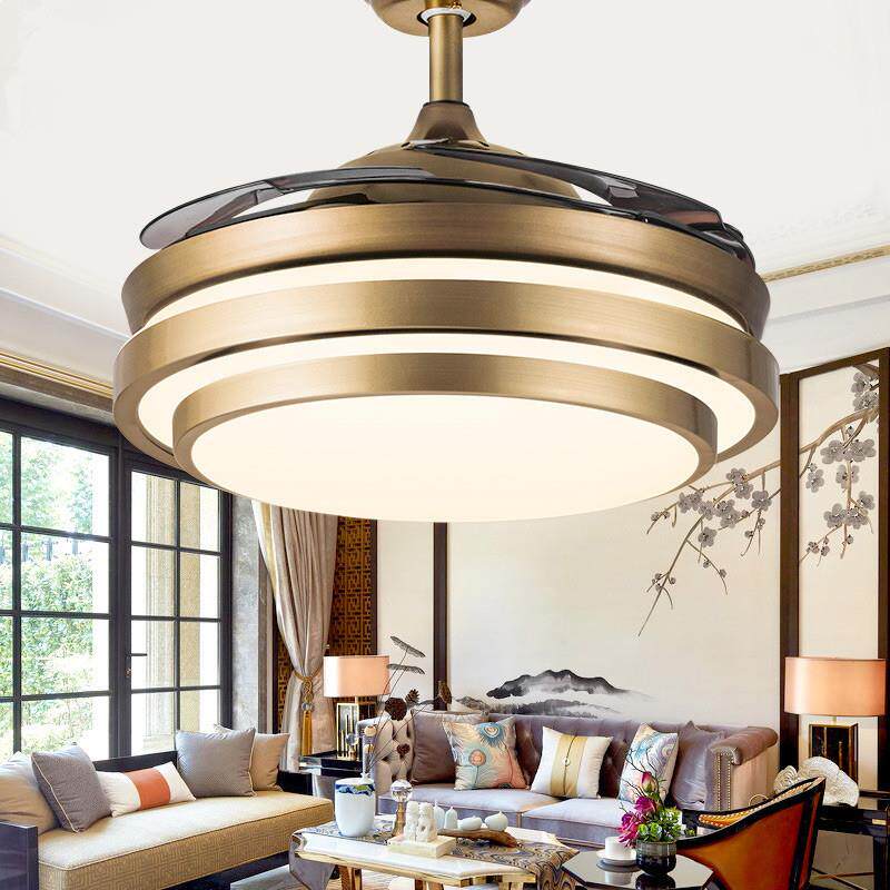 家用餐厅客厅卧室隐形吊扇灯 风扇灯新中式仿古复古带电风扇吊灯