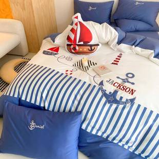 纯棉长绒棉四件套儿童男孩青少年床上用品被套全棉床单