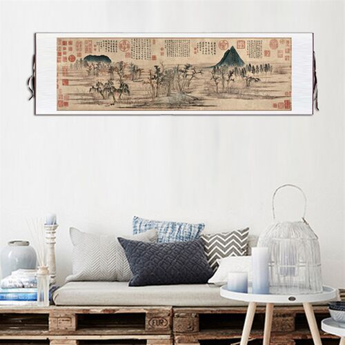赵孟頫鹊华秋色图卷轴挂画仿古画复制品山水画客厅书房茶室装饰画