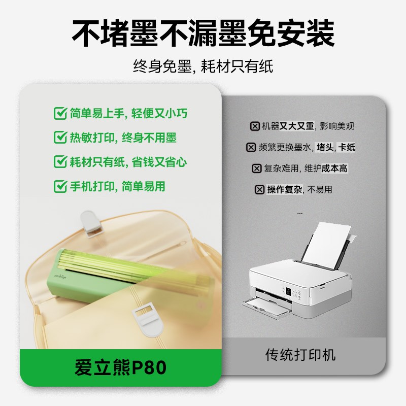 爱立熊A4打印机小型家用手机连接迷你学生用错题作业试卷高清无墨