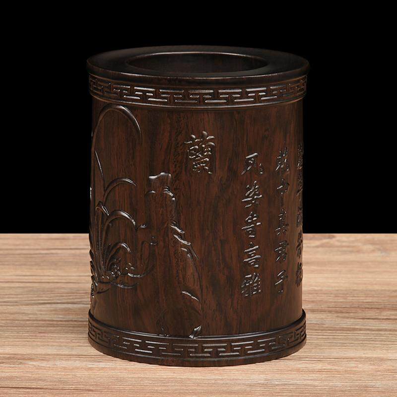 黑檀笔筒实木雕刻复古中式办公桌礼品原木毛笔筒文房四宝书房