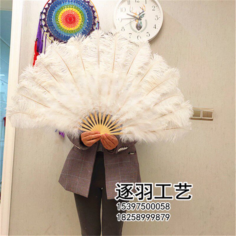 欧式白色扇骨肚皮舞表演舞蹈演出羽毛扇子  全绒大鸵鸟羽毛扇包邮
