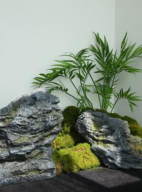 假山鱼缸水景摆件玻璃钢道具软雕塑石头装庭院仿真造景室内装饰