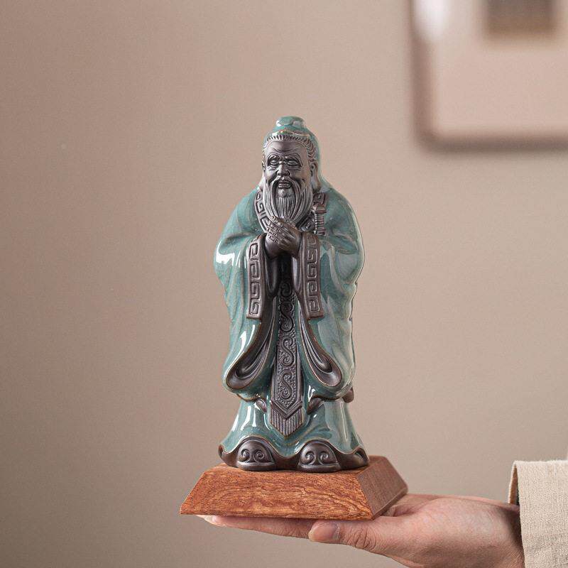 陶孔子像摆件瓷史人物孔夫子雕塑像GWO客厅书房桌历饰面装工艺品