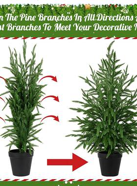 诺福克松树盆栽绿色人造圣诞树抗紫外线盆栽假植物前廊室内外布置