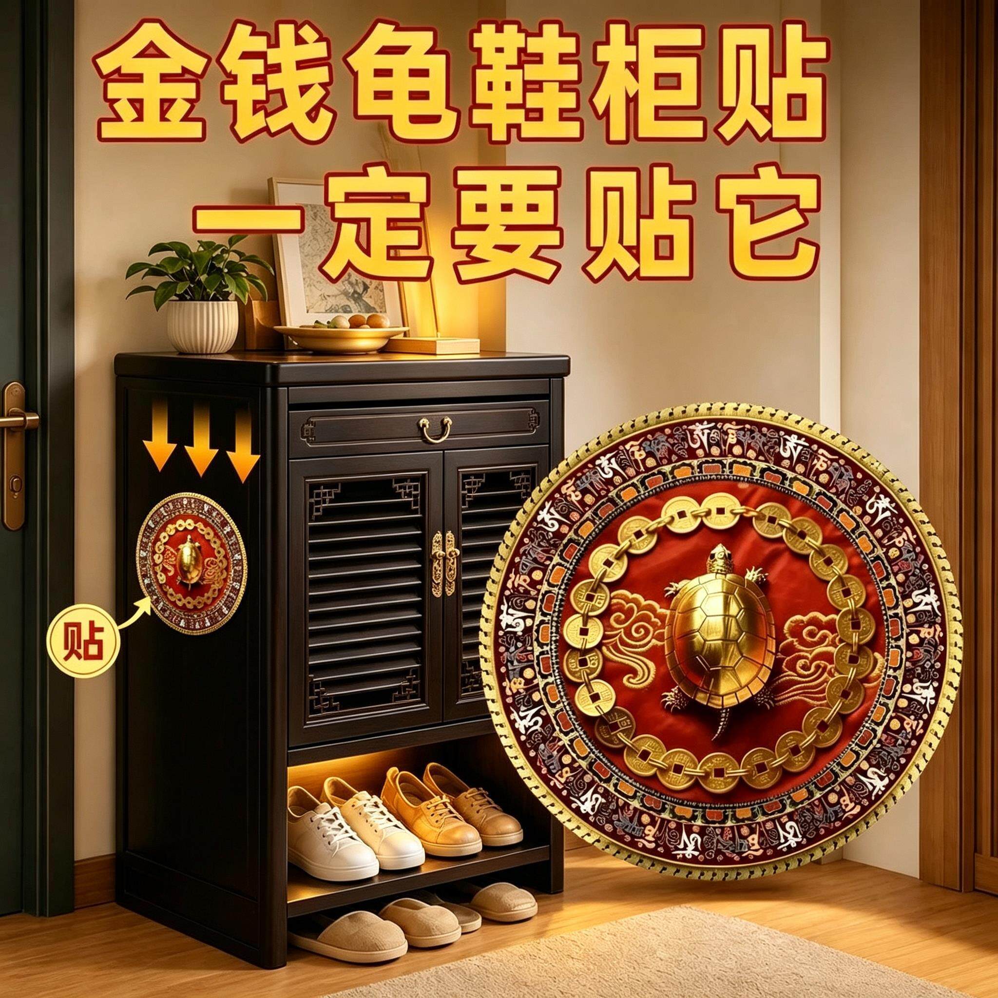 开门见鞋柜金钱龟贴入户门侧面有冰箱贴