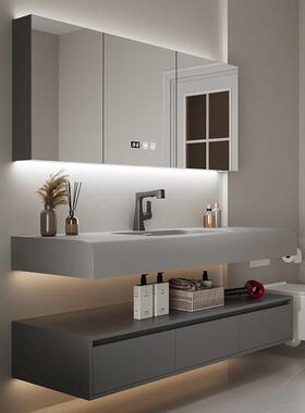 浴室柜轻奢组合可丽耐悬浮一体风极简洗手洗漱卫生间洗脸灰色家用