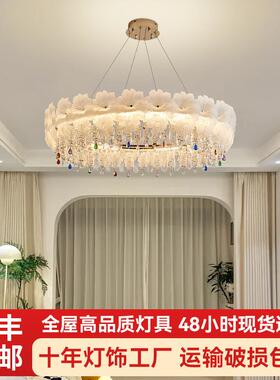 轻奢水晶圆形吊灯别墅客厅复式楼客厅灯酒店婚宴厅LED吊灯