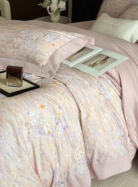 新款秋冬全棉加厚磨毛四件套复古风花卉数码印花被套床上用品绿色