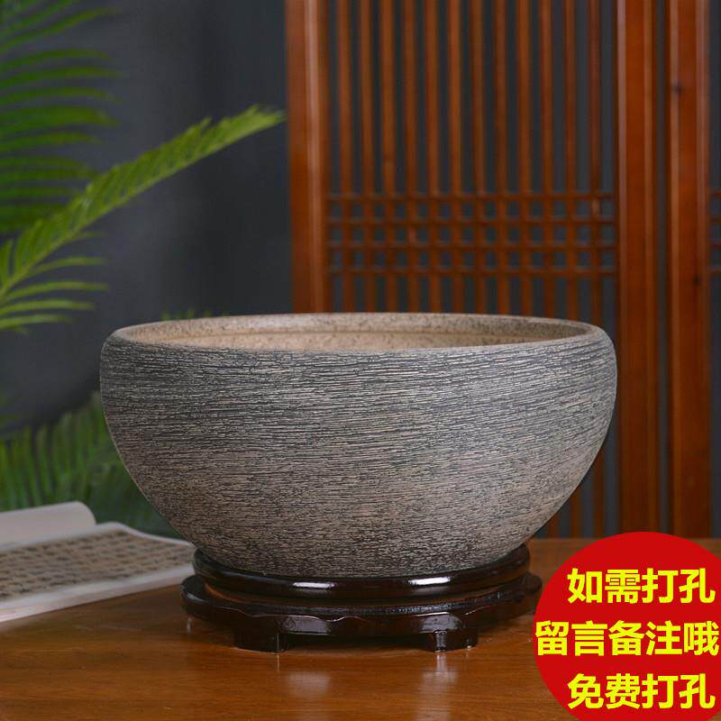 陶瓷花盆碗莲铜钱草水培睡莲盆池塘缸大号养鱼青鳉鱼缸粗陶盆