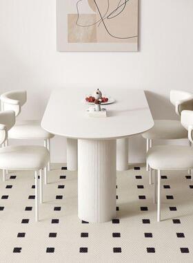 奶油风纯白色岩板餐桌餐椅组合现代简约小户型家用半岛餐桌家庭桌