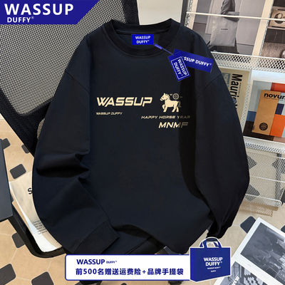 WASSUP春秋100%纯棉T恤长袖男女