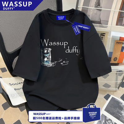 WASSUP夏季黑色100%棉短袖男女