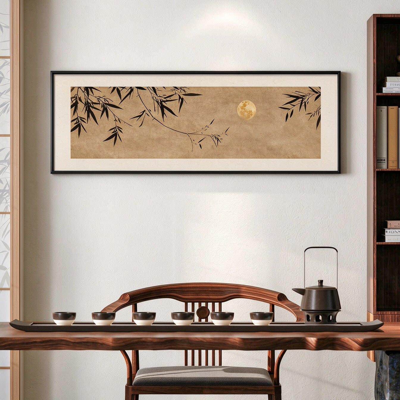 新中式竹图茶室RPP背景装墙饰画宋式美室学竹子画办公墨挂画客厅