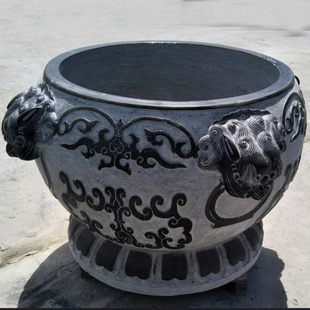 石雕鱼缸花盆青石兽头圆缸石材水缸庭院石缸石头大缸荷花鱼石盆