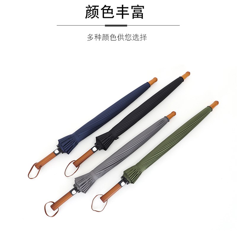 复古24骨防抗风暴雨自动高端实木直杆纯色男长柄雨伞