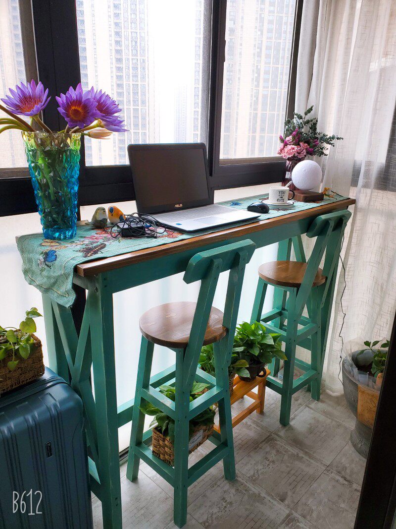 实木吧台桌小型家用复古做旧长条桌酒吧吧台桌阳台靠墙高脚桌组合