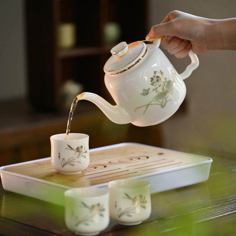 羊脂玉陶瓷过泡茶壶水大容滤量茶分离网带胆家羊脂玉瓷用饭店茶具