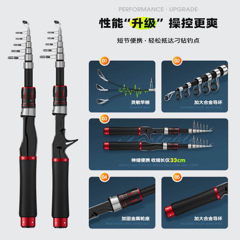 缩亚竿套装高碳路滑竿MH直柄便携ND0046轻超伸硬路短超节海竿路亚