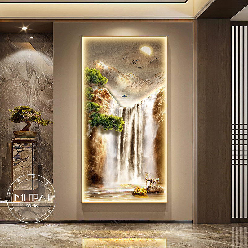 流水生财入户正对门玄关装饰画壁灯画挂画高级感客厅走廊过道壁画,家居饰品,现代装饰画,淘宝优惠券,粉丝福利购,淘宝优惠卷
