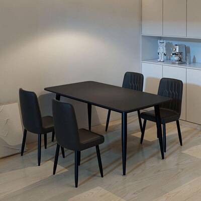 极简纯黑岩板MNT餐桌餐奢桌椅家小户型代长方形组合意用式现轻饭