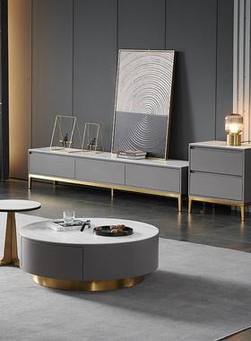 现代简约形用BBF茶几组合意式家圆小户型大小电圆可伸缩岩板茶几