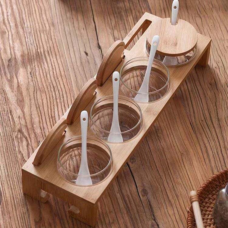 厨房用品日式玻璃调味罐调味瓶调料盒套装调料瓶盐罐糖罐收纳木架