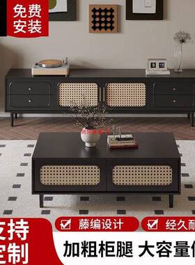 式复视古美电视柜茶几组合客厅家用简XDY古约现代新款黑色中电柜