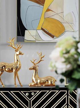 金家色麋鹿电视F5M6T6MM柜摆件代轻奢居装饰品艺客厅电镀工酒现柜