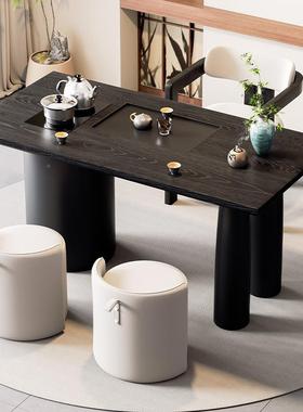 代SLL美学阳台木大板宋茶桌小型简约现一代实家用泡茶桌茶台烧水