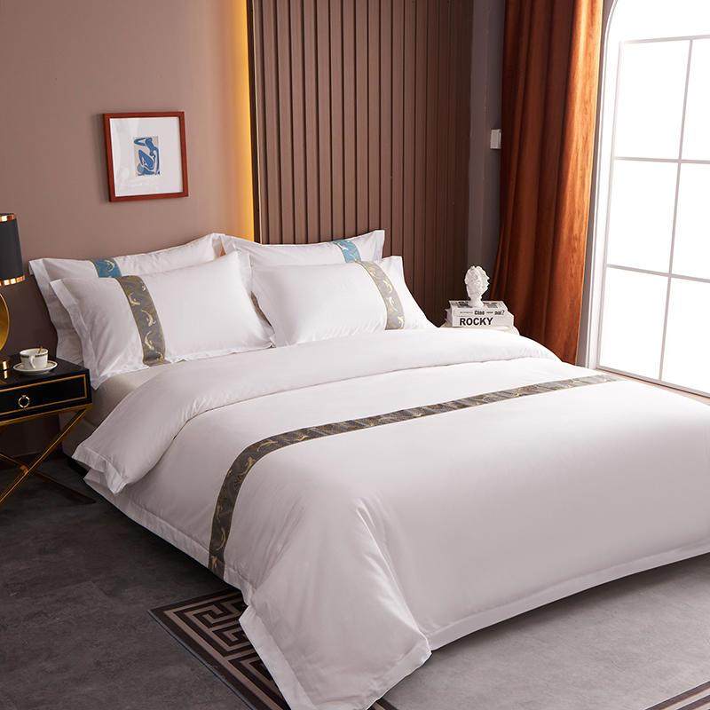 通A6L南纺酒店四件套F768H87M贡宾馆布草纯棉白色缎条定制家民宿