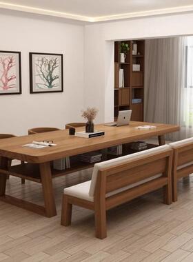 双层实木大板桌子学生学习桌书画桌书法客厅桌用餐书桌ILP一体家