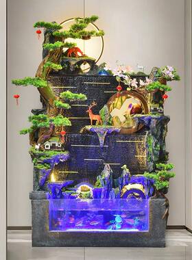 造大型假山流水泉件客厅鱼缸循摆环风水轮景办喷公室生财AFY水景