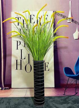 创意仿真狗尾干花客厅落视地装饰假电柜玄花AHA关居家绿色摆巴设
