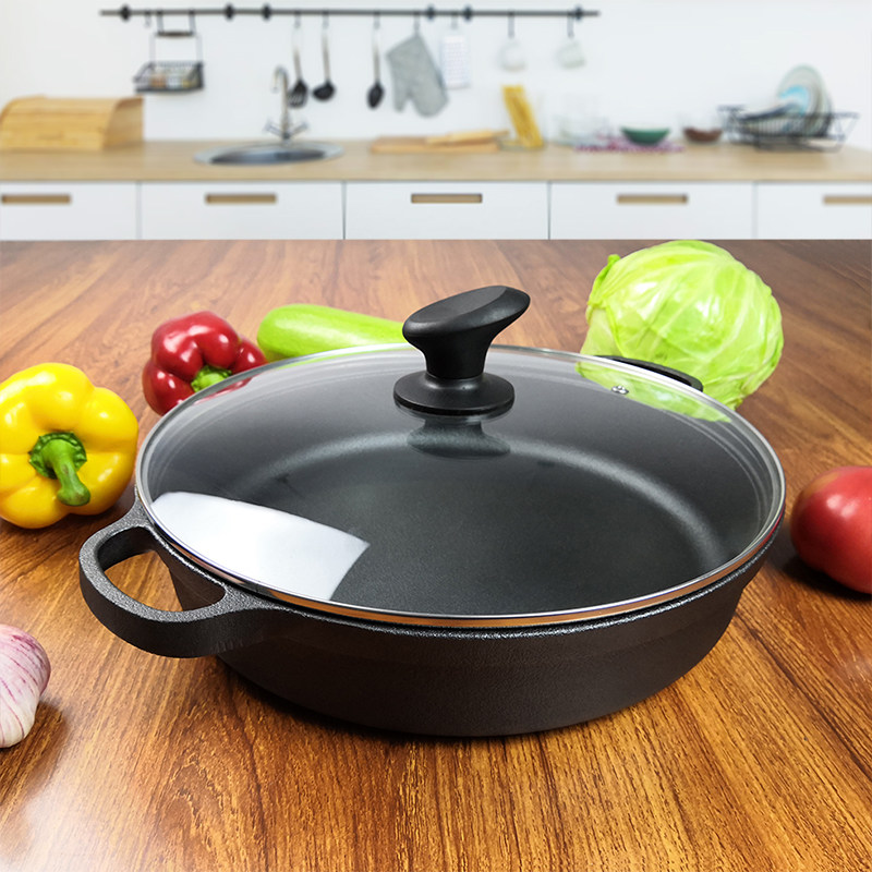 平底锅铸铁锅加厚烙饼锅水煎包生铁无不粘锅煎锅家用老式饼铛涂层