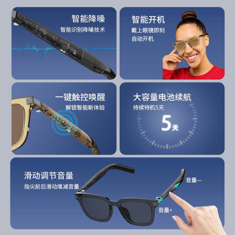 跨境佩戴感应开机智能眼镜蓝牙眼镜听歌通话开车导航防紫外线偏光