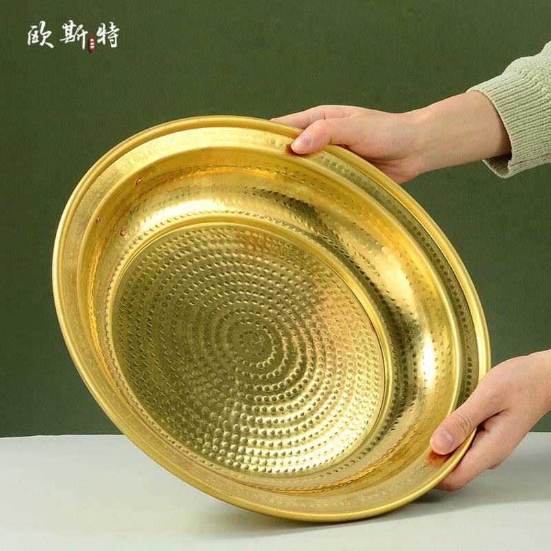 红铜锤纹火供盘烟食供盘药供室家用铜香炉盆子施21907091内食炉大