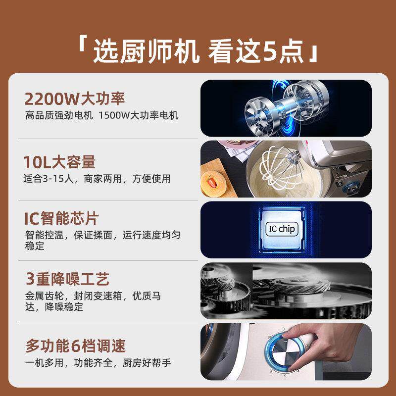 自然10升厨师能机家用全动揉面机商用和面机SM-15112200W智定顺时