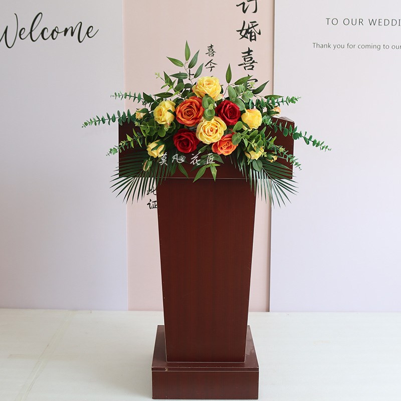 演讲台花主席台绢花仿真花婚礼司仪台商务会议桌花前台节日花布置