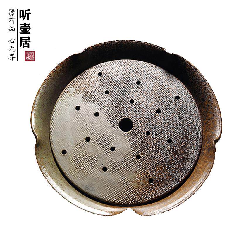 听tcp-006居粗陶窑变壶盘托功夫茶具茶承盘仿柴烧干壶泡茶台储水