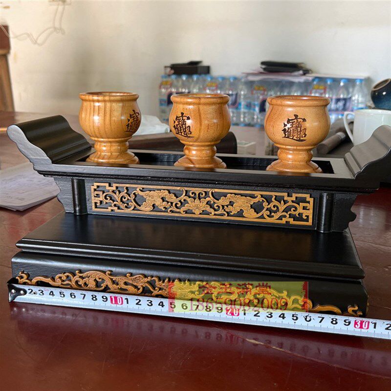 茶杯座玄关供杯盘贡盘佛具摆件精致小酒盅酒杯座小案桌木雕茶杯