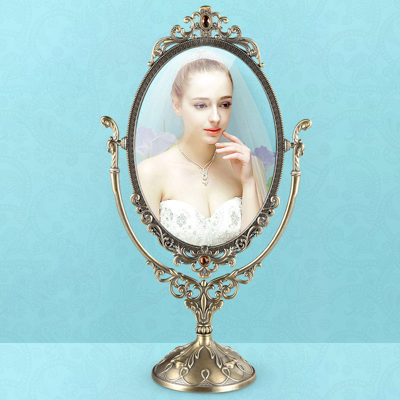 化妆镜欧式复古椭圆金属双面梳妆镜创意镜镜号礼品结婚台式公主大
